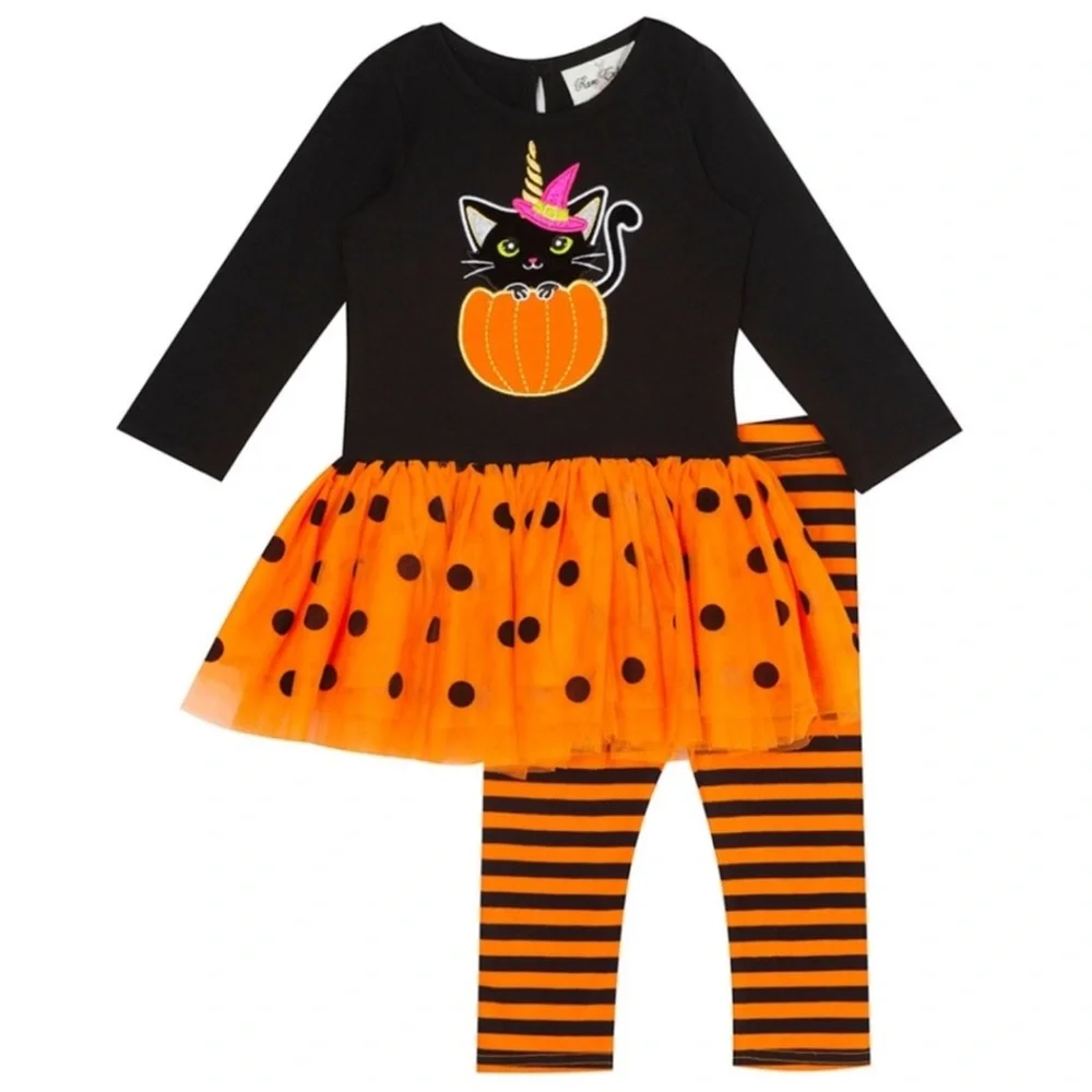 Counting Daisies Toddler Girls Halloween Cat Tutu & Legging Set